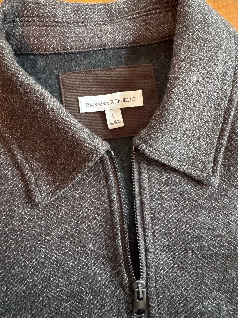 Banana Republic Men's Charcoal Brown Knit Zip-Front Garage Jacket